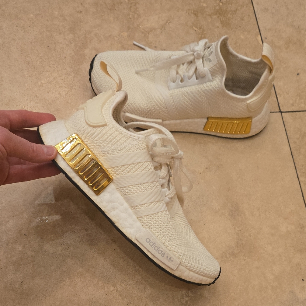 Adidas Women's White and Gold Sneakers